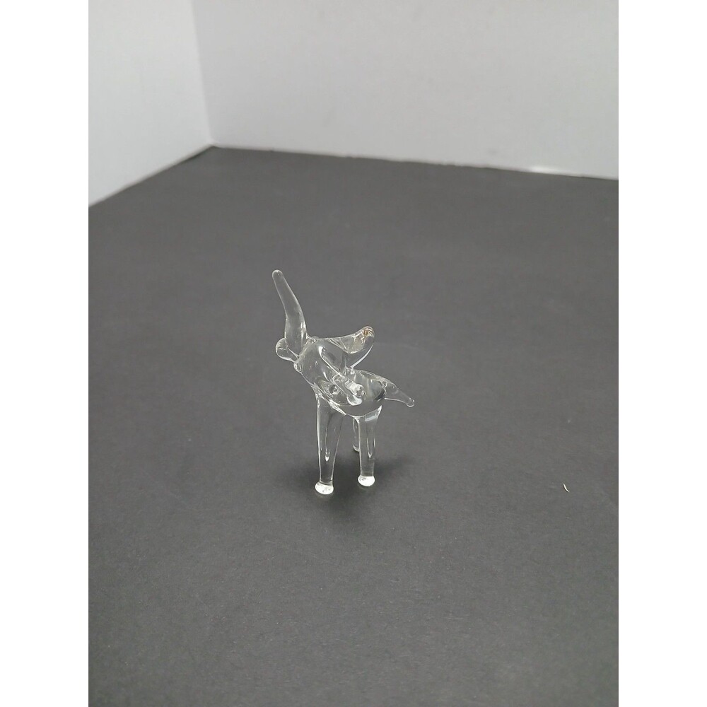Tiny Art Glass Elephant Figurine Clear Hand Blown Miniature Lucky Trunk Up